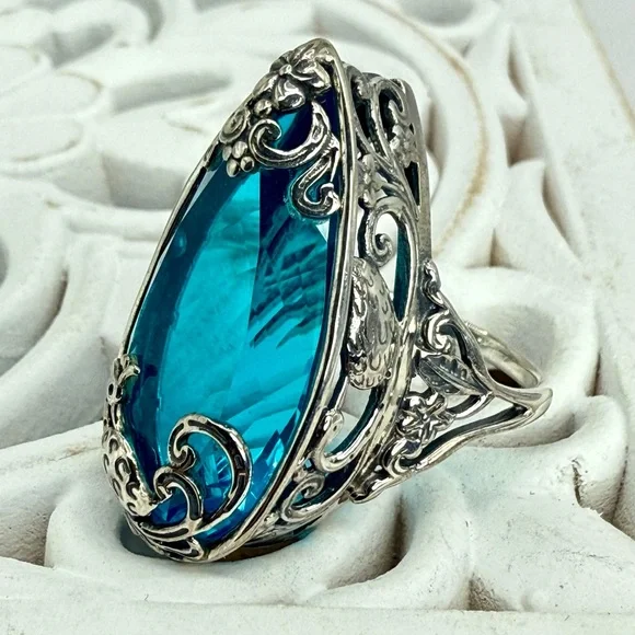 Bali Legacy Caribbean Quartz Peacock Ring 26.25ct Sterling Silver Size 9 NWT - Picture 4 of 17